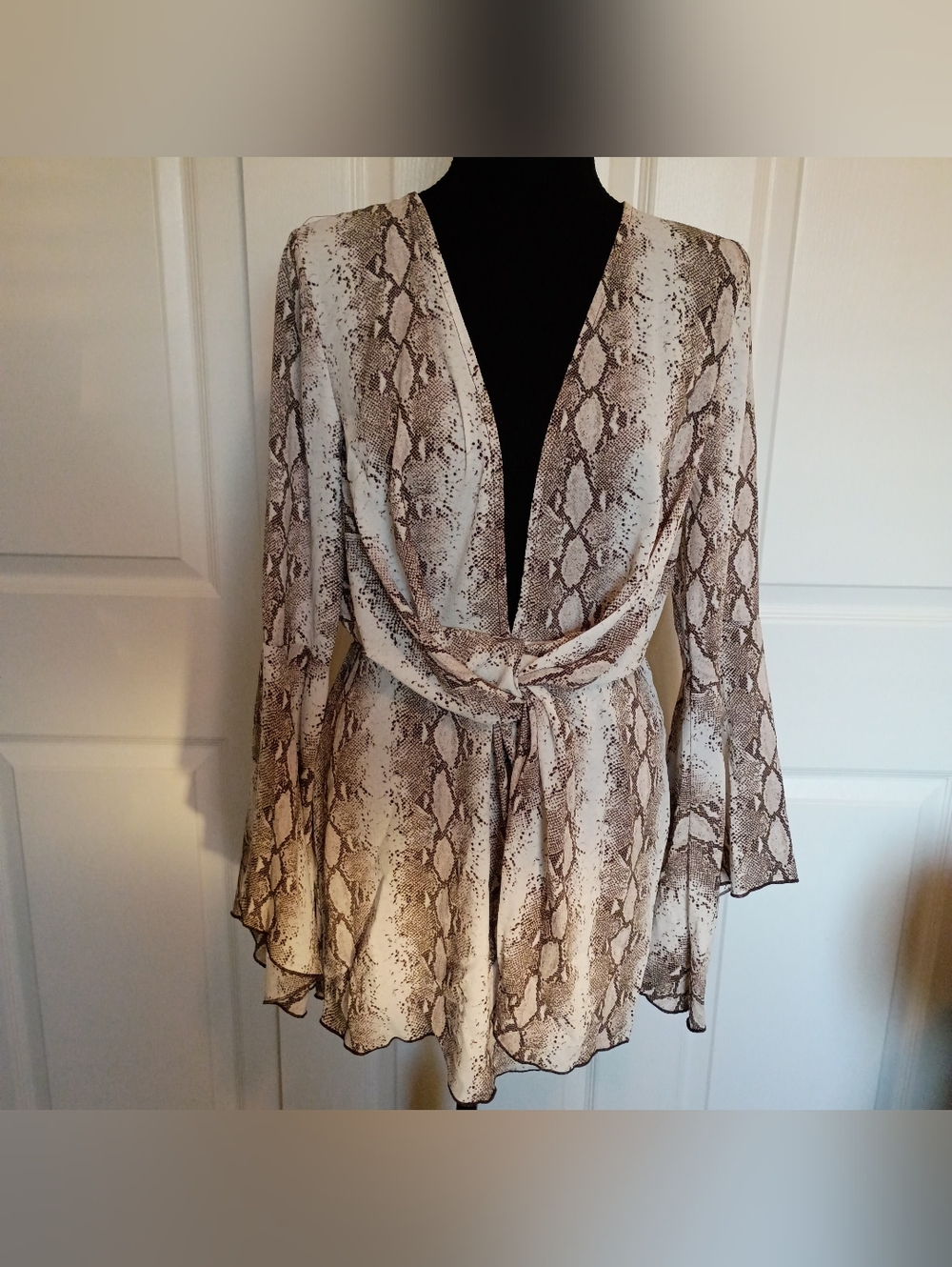 Snake Print V-Neck Women’s Swim Suit Cover up in Beige